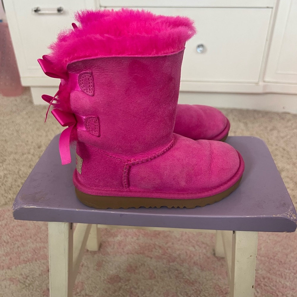 UGG Bright Pink Furry Kids Boots - Picture 5 of 8